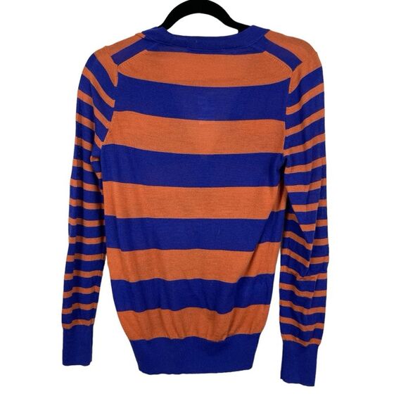 🥑5/$25 Loft Wool Blend Button up V-Neck Cardigan, Blue Orange Stripes size XS - Picture 2 of 5